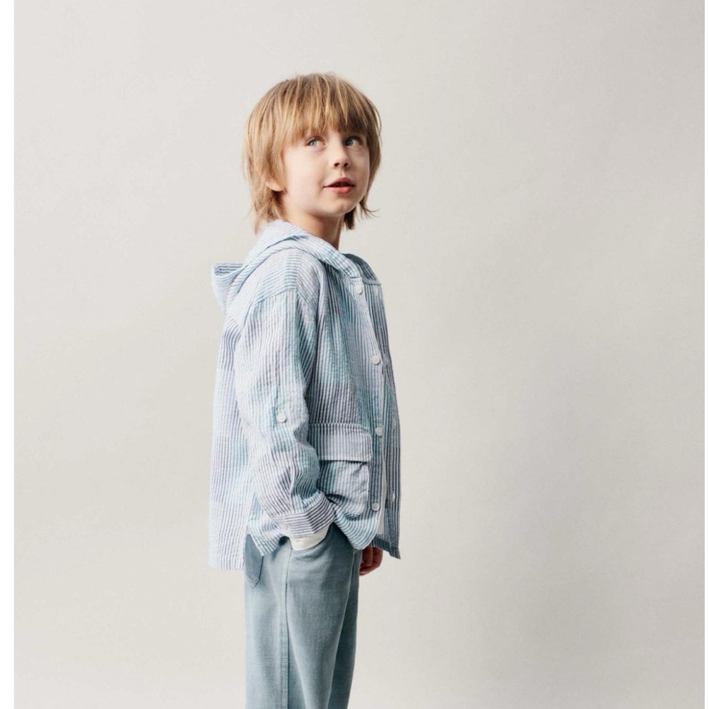 Zara Light Blue & White Striped Button-Down Shirt